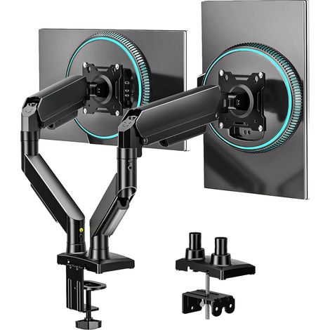 Support Double Écran PC - Bras Articulé Dual pour 2 Moniteurs 17-32" VESA 75 75/100 100, Réglage Ergonomique AX09DB201 (1/5)