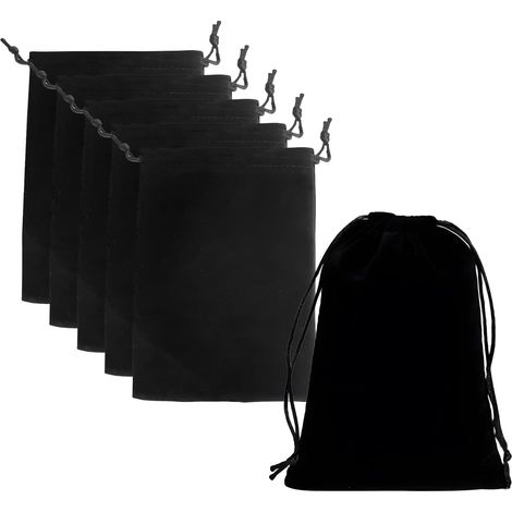 6 Pochettes Cadeau Velours Noir 20x30cm Sac Cordon Bijoux Mariage (1/5)