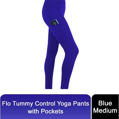 Flo Women's Tummy Control Sports Yoga Pants, Medium Blue