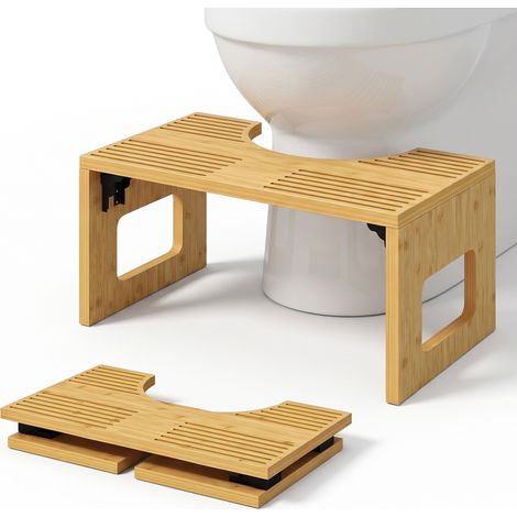 HOMCOM Sgabello per WC Pieghevole in Bambù con Piedini Antiscivolo, Rovere (1/5)
