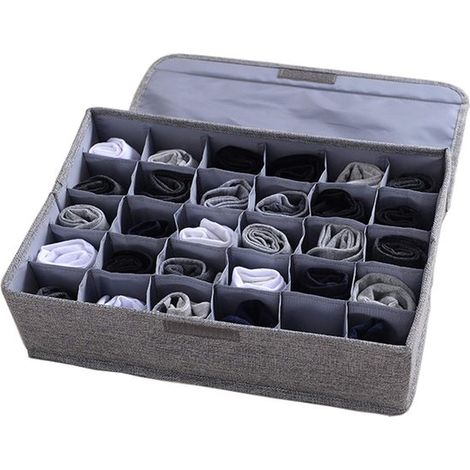 Organisateur de sous-vêtements et chaussettes pliable avec couvercle - 30 compartiments pour tiroirs de placard (1/5)
