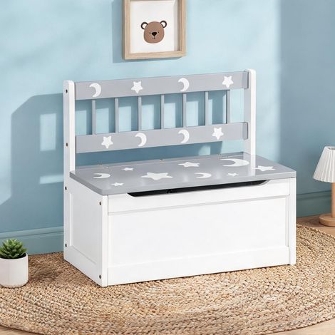MDF et pin banc coffre à jouets enfant 2 en 1 avec dossier grigio (1/5)
