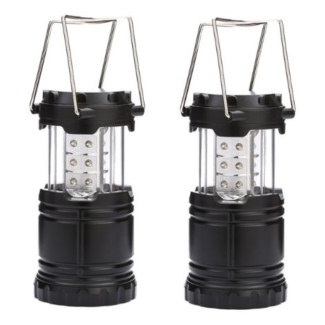 Set di 2 lanterne da campeggio a LED, kit di sopravvivenza per uragani, emergenze, tempeste, interruzioni di corrente, lanterna portatile per esterni, batterie AA non incluse (nere, pieghevoli) 6,8x19 (1/4)