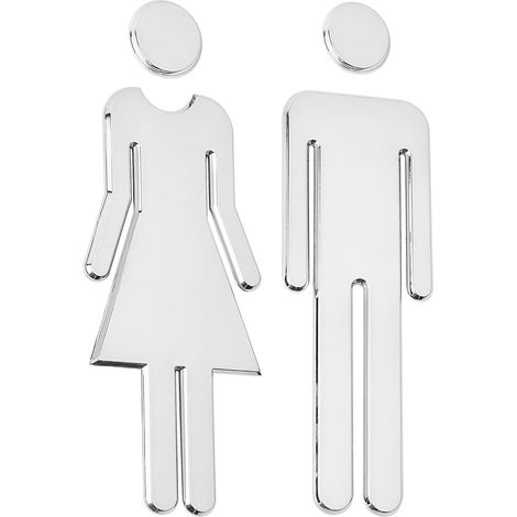 Plaque De Porte WC Auto-Adhésifs pour Dames et Messieurs, Panneaux de Porte de Salle de Bain pour la Maison, Hôtel, Bureau, Boutique, Parking, Restaurant (Argent) (1/5)