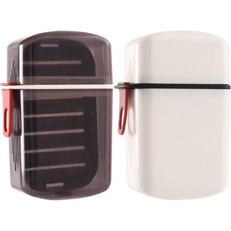 Jabonera, 2 piezas, 12 x 7 x 4,5 cm, Jabonera práctica, Desmontable, Portátil, Fácil de limpiar, Mantiene el jabón seco, Plástico, Negro, blanco (1/5)