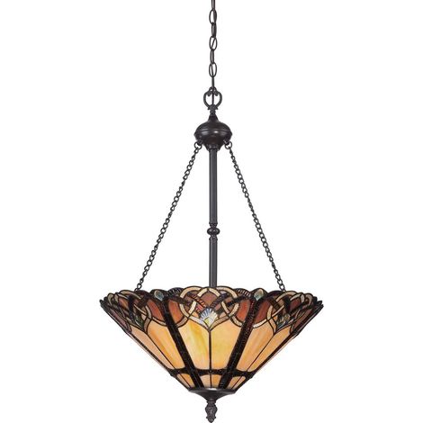 Elstead Cambridge - Luminaire suspendu Tiffany à 3 ampoules au fini bronze, E27 (1/4)