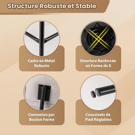 Tissu effet lin beige lot de 2 tabourets de bar pivotants 360° avec dossier et repose-pieds pour cuisine (1/5)