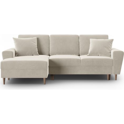Canapé d'angle convertible + box 4 places en velours beige clair (1/5)