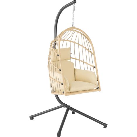 HinHocker Hängesessel mit Gestell, Creme, Hängeschaukel für Indoor und Outdoor, Schaukelstuhl