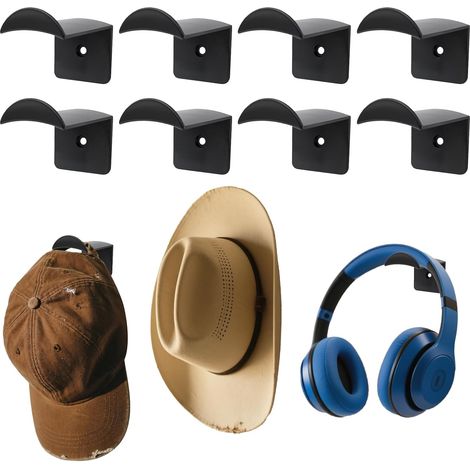 8 Pièces Support Casquette,(Noir)Adhésifs Range Casquette,Support Adhésif Sans Perçage,Porte Chapeau Mural,Porte Casquette Mural,Organiseur de Chapeaux Polyvalent pour Chapeaux,Écharpes,Sacs (1/5)