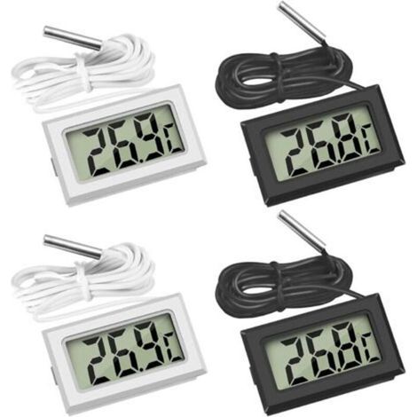 Lot 4 mini thermomètres LCD – 2 noirs + 2 blancs – sonde pour frigo, aquarium (1/5)
