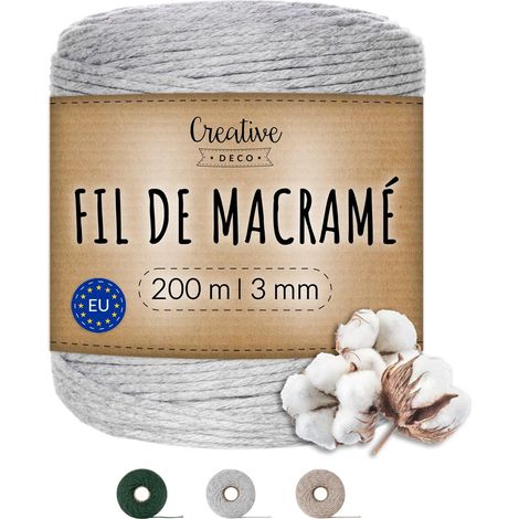 Corde Macramé en Coton 3mm x 200m Gris Clair