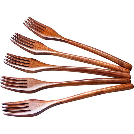 Fourchette En Bois - 22.5 Cm - Lot De 5 Pièces - Usage Cuisine Familiale Et Professionnelle (1/5)