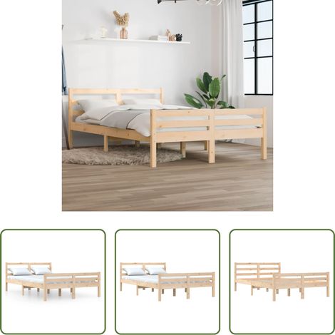 Bois de pin massif - Cadre de lit sans matelas bois massif 140x200 cm (1/5)