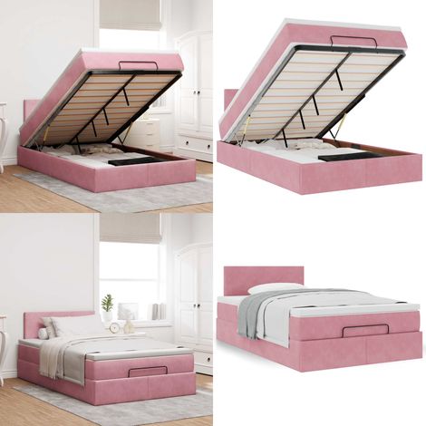 vidaXL Ottoman-Bett mit Matratze Rosa 120x200 cm Samt (1/5)