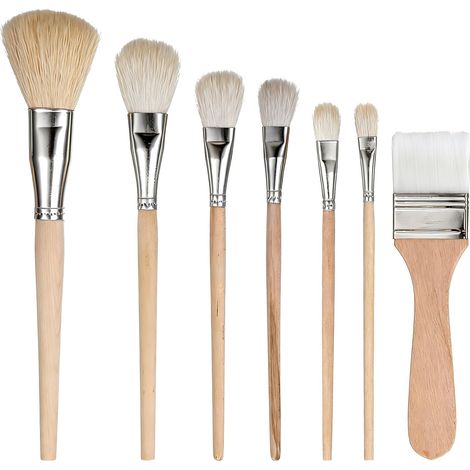 Lot de 7 pinceaux pour peinture acrylique, éventail, aquarelle, huile, artiste, pinceau à peinture, pinceau à glaçage, avec manche en bois, pinceau à glaçure en céramique pour peinture acrylique (1/5)