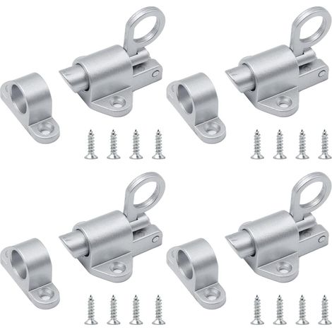 SHINING HOUSE 4 Pieces Loquet de Porte a Ressort Automatique Verrou de Porte en Aluminium Petit Loquet a Ressort Automatique avec Vis Targette de Porte Argent pour Fenetre,Portes,Armoires, Penderies