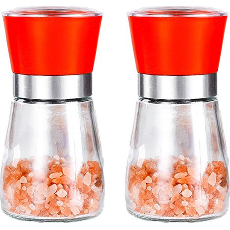 Moulin à Sel et Poivre - Corps en Verre Épais - Mécanisme en Céramique Non Corrosif - Réglage Fin/Gras - Hauteur 13 cm - Lot de 2 (1/5)