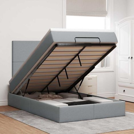 Ottoman-Bett mit Matratze & LEDs Hellgrau 120x200 cm Stoff (1/5)