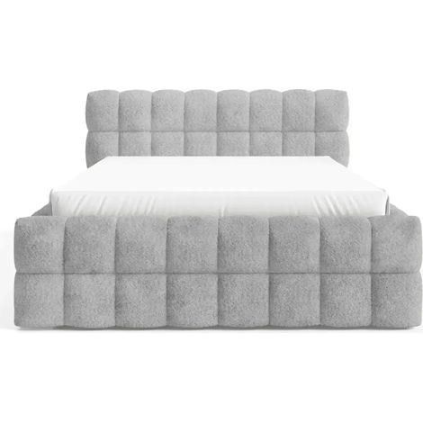VOLTAIRE - Lit coffre tissu bouclette Gris clair 160x200cm