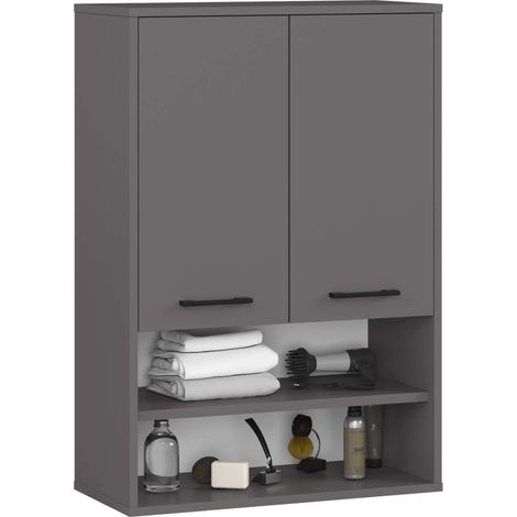 Badezimmer-Hängeschrank FIN Graphitgrau 64 cm 2 Türen 4 Regalböden B64xH94xT30 cm (1/5)