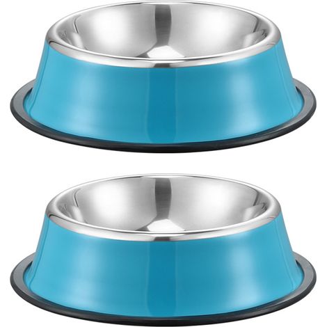 Lot de 2 Gamelle pour chien, Acier inoxydable, Base en caoutchouc, Antidérapant, Pour chat et chien (1/5)