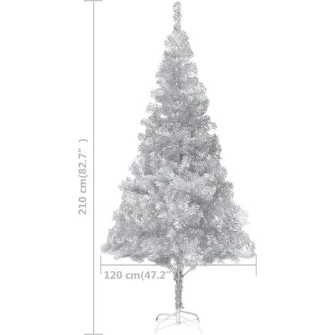 Sapin de Noël Argenté Artificiel 210 X 120 cm et pied support pour un Noël original. (1/5)
