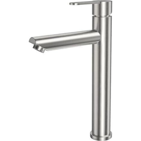 Robinet de salle de bain brossé, mitigeur d'évier haut pour salle de bain Design moderne en acier inoxydable Eau chaude et froide Disponible avec tuyau de raccordement de 60 cm