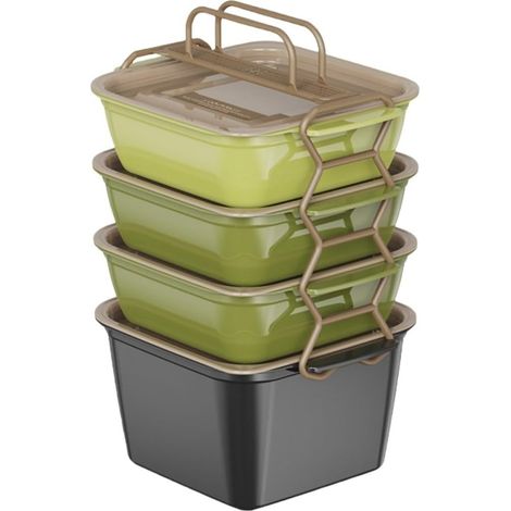 Boîte à déjeuner portable à 4 niveaux avec couvercle – Passe au micro-ondes – Boîte à sandwich pour bureau, cuisine, extérieur, vert, 19,1 x 16,1 x 25,4 cm (1/5)