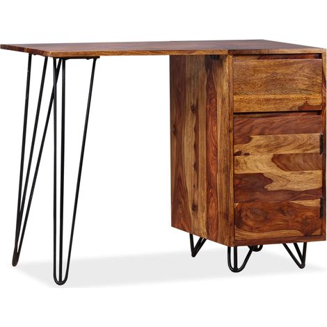 Bureau avec 1 tiroir et 1 armoire Bureau informatique - Table d'ordinateur Bois massif de Sesham BV247917 - BonneVie (1/5)