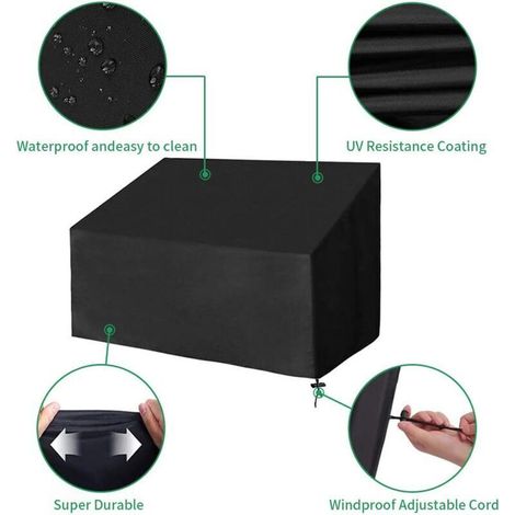 Telo di copertura per panchina da giardino - (190x66x89 cm) Nero, copertura impermeabile per panchina da giardino a 4 posti, copertura antipolvere in tessuto Oxford 210d resistente ai raggi UV per pan (1/3)