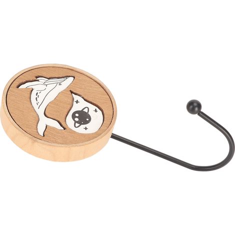 Crochets muraux en bois à motif d'animaux mignons, crochets en bois poli à adhésif résistant, crochets muraux pour chambre et cuisine, motif baleine. (1/5)