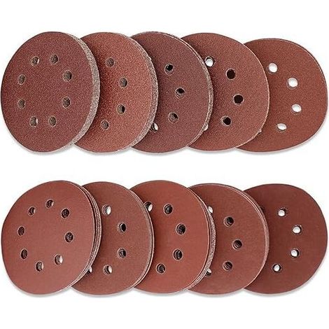 Schleifscheibe, 100 Stück Schleifscheiben-Schleifpapier 125 mm, Nylon-beschichtetes Schleifpapier für Exzenterschleifer 40/60/80/100/120/180/240/320/400/800 (10 pro Größe) (1/5)