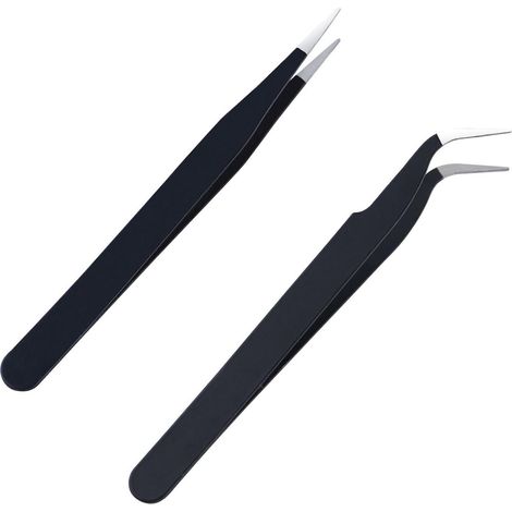 2 Pièces Pincettes de Précision, Droit et Coudé, Acier Inoxydable, Antistatique, Ergonomique, Électronique Bijouterie