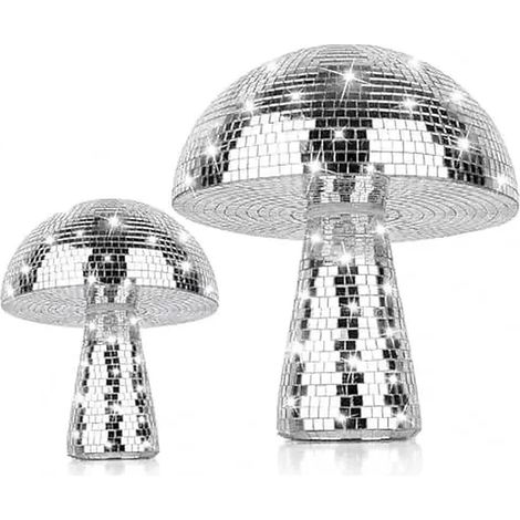 Lot de 2 champignons disco - Grand miroir - Champignons argentés - Décoration de boule pour la décoration de la maison, accessoires de scène et de jeu, fêtes scolaires (1/5)