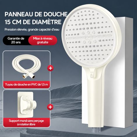 Ensemble 3 blanc crème: pommeau de douche haute pression, flexible anti-explosion de 1,5 m, support sans perçage, 15 × 4 × 26,5 cm, 360 g. – Livraison gratuite