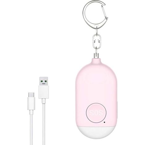Porte-clés d'alarme personnelle de sécurité sonore, portable 1pcs 130dB Night Lighting Alarme anti-loup d'autodéfense rechargeable par USB, convient aux femmes, enfants, personnes âgées (rose)