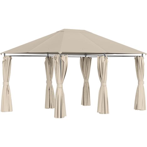 Gazebo da Giardino 4x3m con 6 Tende Rimovibili, Struttura in Metallo e Telo in Poliestere Beige
