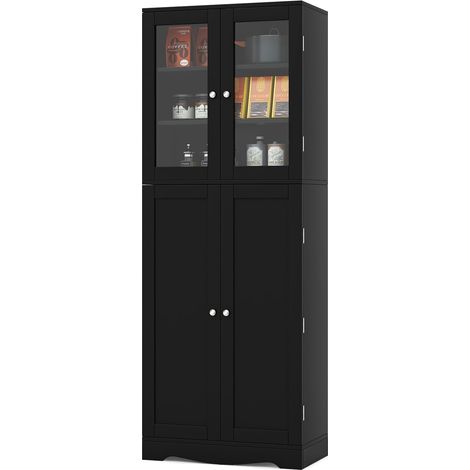 COSTWAY Küchenschrank Holz, Hochschrank mit Glastüren, Küchenbuffet freistehend, Mehrzweckschrank mit Kippschutz, Aufbewahrungsschrank für Küche Esszimmer Wohnzimmer, 60x31,5x161,5 cm (Schwarz) (1/5)