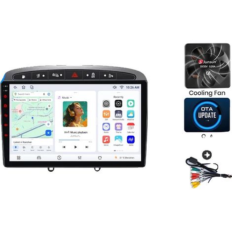 Carplay, Écran Tactile, Lecteur Multimédia, compatible avec Peugeot 308 / 308 SW Mk1 (T7) / RCZ / 408 2007-2015 Ventilateur de Refroidissement Intégré Navigation GPS Android, V7 (6GB-128GB) - B (1/2)