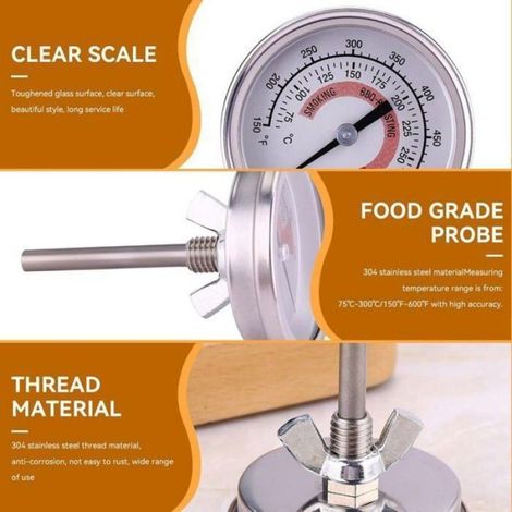 Ofenthermometer – Edelstahl 304 – Messbereich 75 °C bis 300 °C – Für Grill, Pizzaofen und Smoker – 1 Stück (1/4)