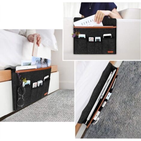NALOOKAMIC  Sac de Accoudoir de Fauteuil, Feutre Suspendre Organiseur Caddy de Chaise , Support Télécommande de Canapé avec 5 Poches pour Téléphone, iPad, Magazines, Lunettes, Câbles (Gris foncé)