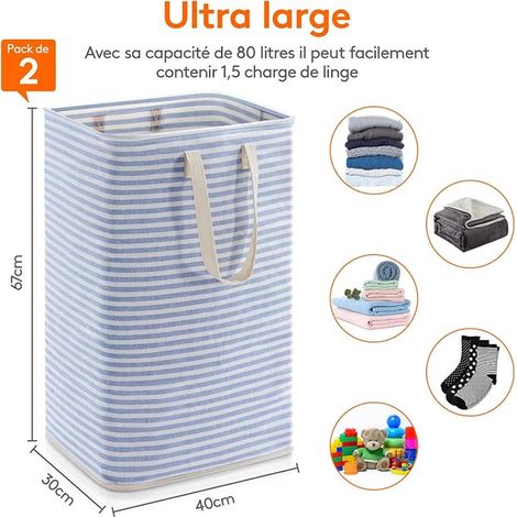 Laundry Basket, Large Foldable and Waterproof Laundry Basket with Handles, Laundry Basket, Dirty Laundry Bin for Clothes, Bedroom, Grey and Blue, 80 L (1/3)