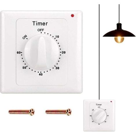 Interrupteur de compte à rebours : minuterie 60 minutes interrupteur d'éclairage avec minuterie, protégé contre l'eau, Creuser des trous pour l'installation pour salle de bain, ventilateur, lumières (1/4)
