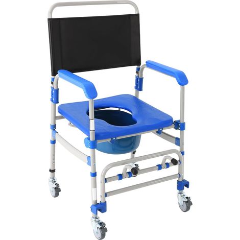 Chaise percée avec 4 roues verrouillables - Chaise de douche avec pieds pliables - Chaise gériatrique - Jusqu'à 125 kg - Pour personnes handicapées (1/5)