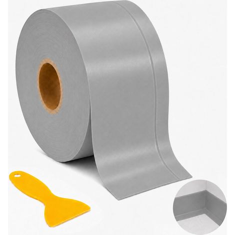 Plinthe souple autocollante en PVC - 70 mm x 20 mm - Flexible - Pour cuisine, salle de bain, mur, sol décoratif (6 m, gris) (1/5)