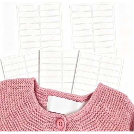 Marquage Vêtement sans Repassage, Étiquette Autocollante Inscriptible Résistante au Lavage 40°C, Lot de 100 Stickers Personnalisables pour Textile, Application Facile, 4,5 x 1,3 cm, Fond Blanc (1/5)