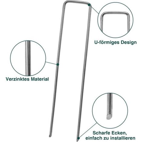 150 pièces Ancre au sol Piquets en acier galvanisé 150 pièces25mm ancrage au sol pour bâches filets de jardinage en U Arrondi (1/3)