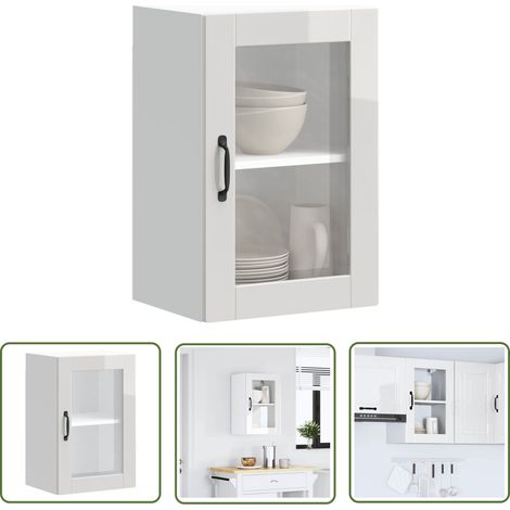 vidaXL Armoire murale cuisine avec porte en verre Porto blanc brillant (1/5)