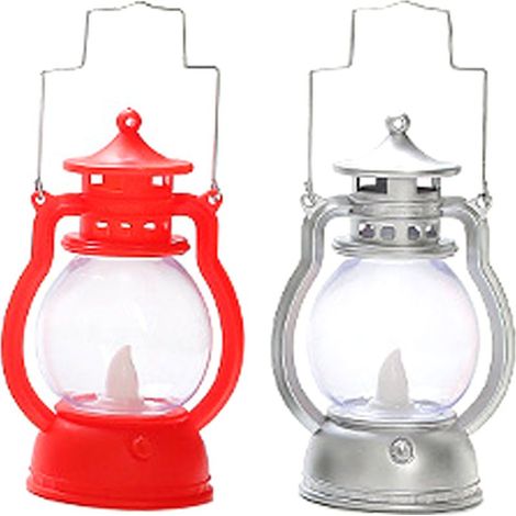 Mini lanternes (lot de 2) à LED, petites lanternes décoratives d'intérieur et d'extérieur, à suspendre, rouge et argent. (1/5)